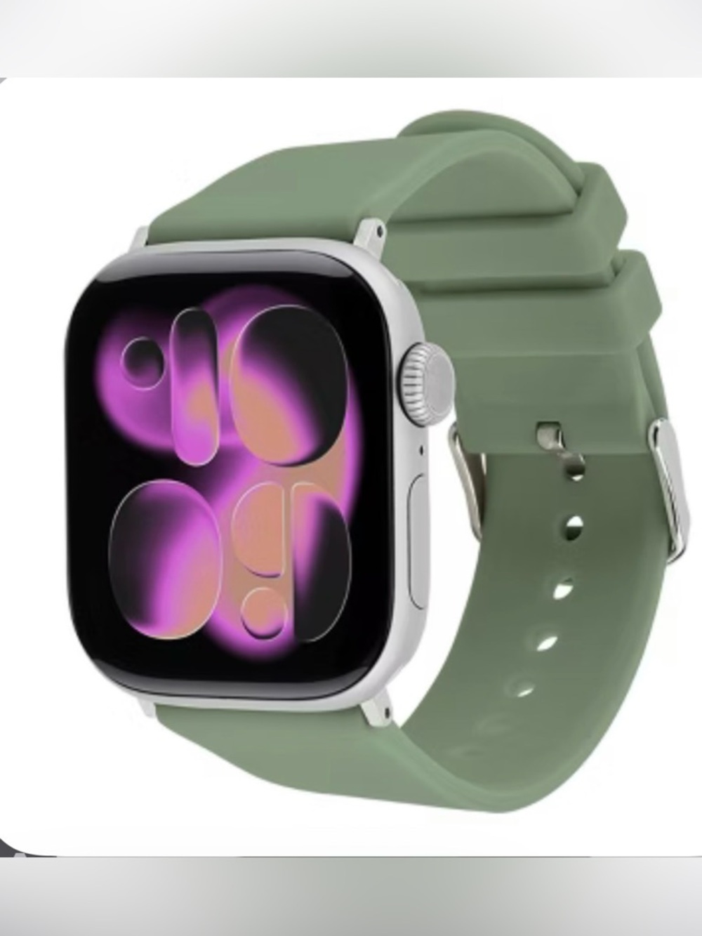 Smart Fitness Watch with Sage Green Silicone Band